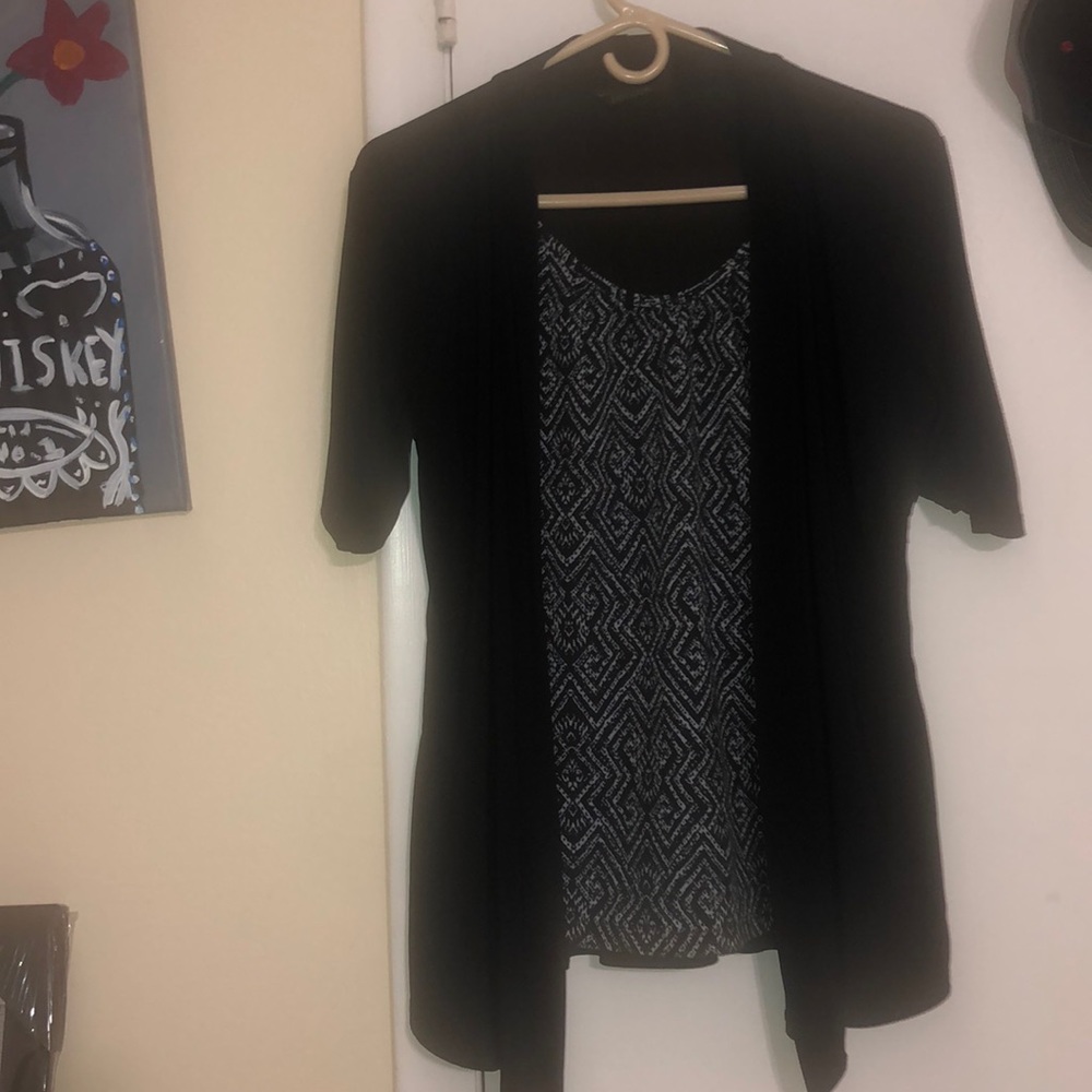 Attached cardigan work top.